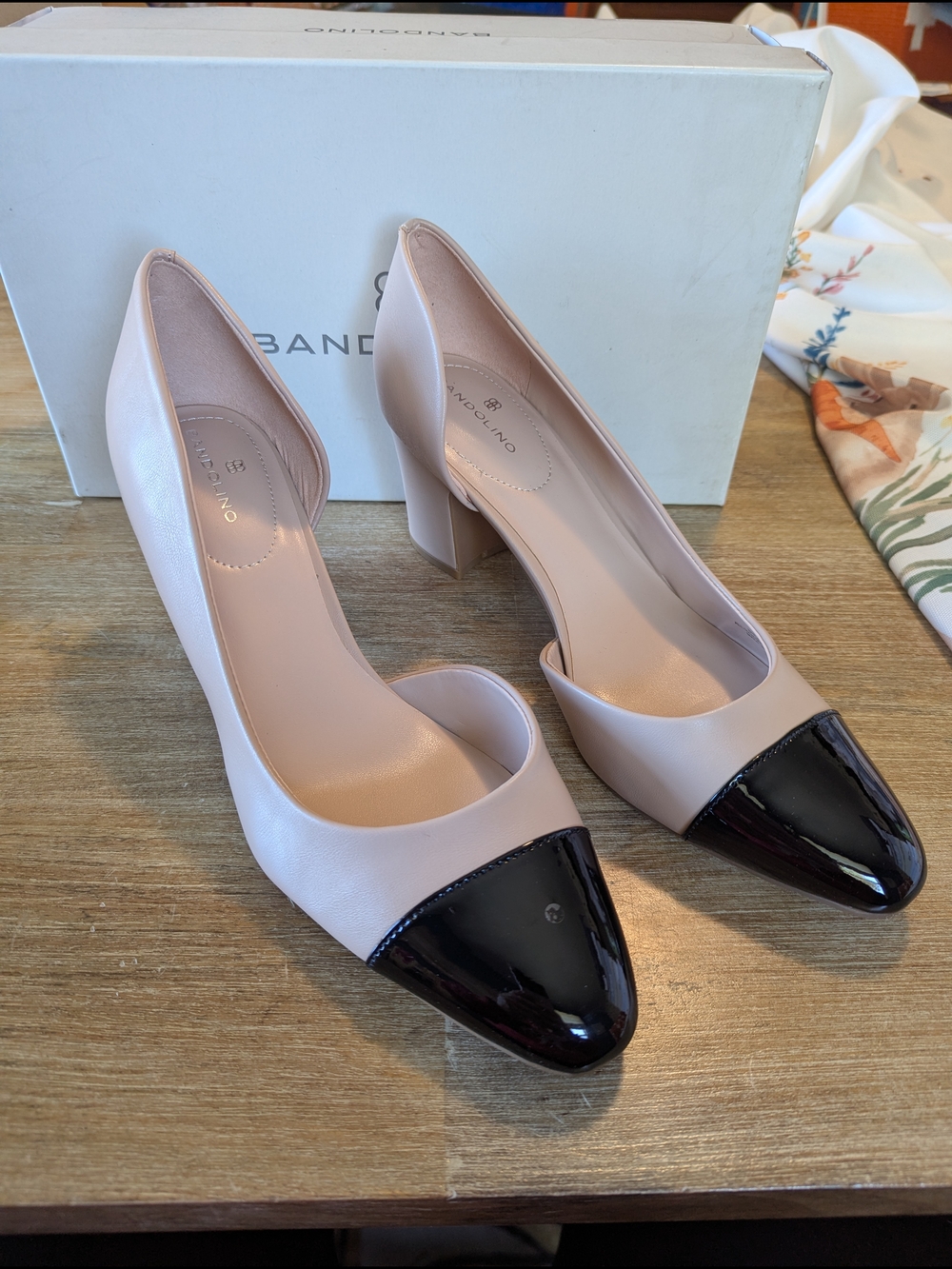 Bandolino Two-Tone Nude and Black Cap-Toe Pumps